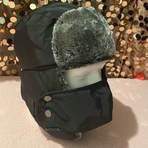 Black and gray winter hat with face mask #1325